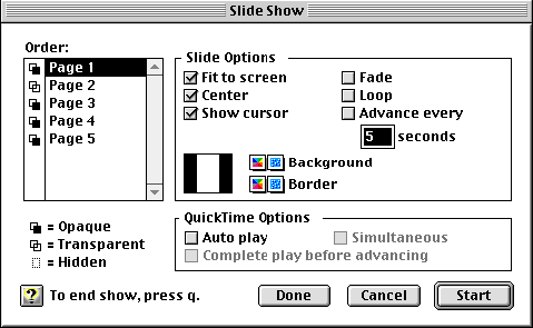 Slide Show commands