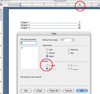 format tab dialog